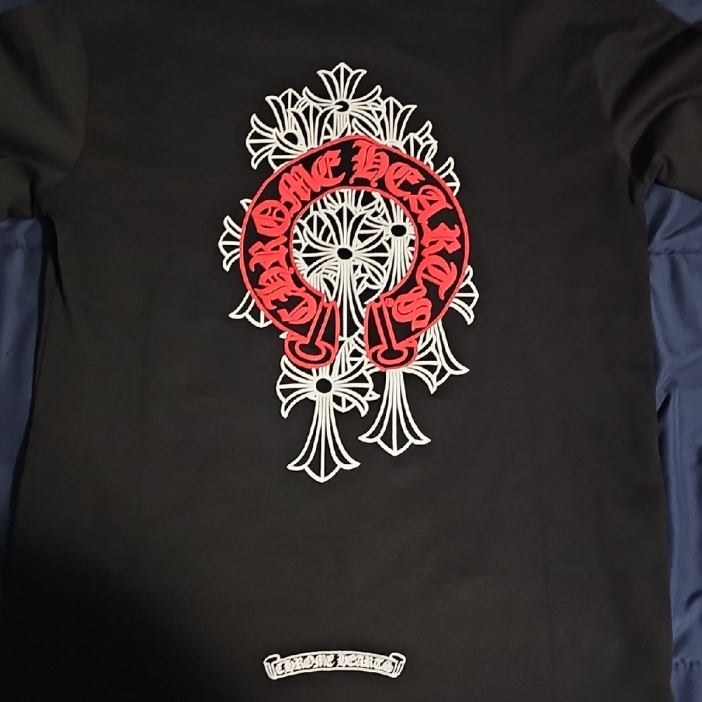 Chrome Hearts Black Tee with Red and White Design